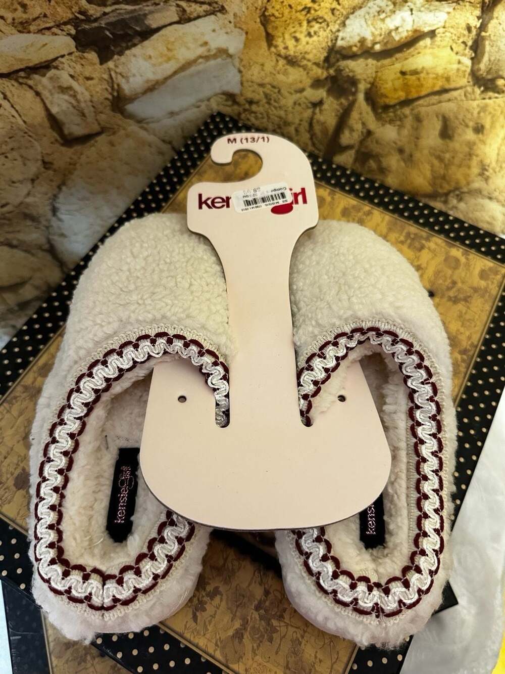 kensieGirl Sherpa Fleece Mule Slippers with Decorative Trim